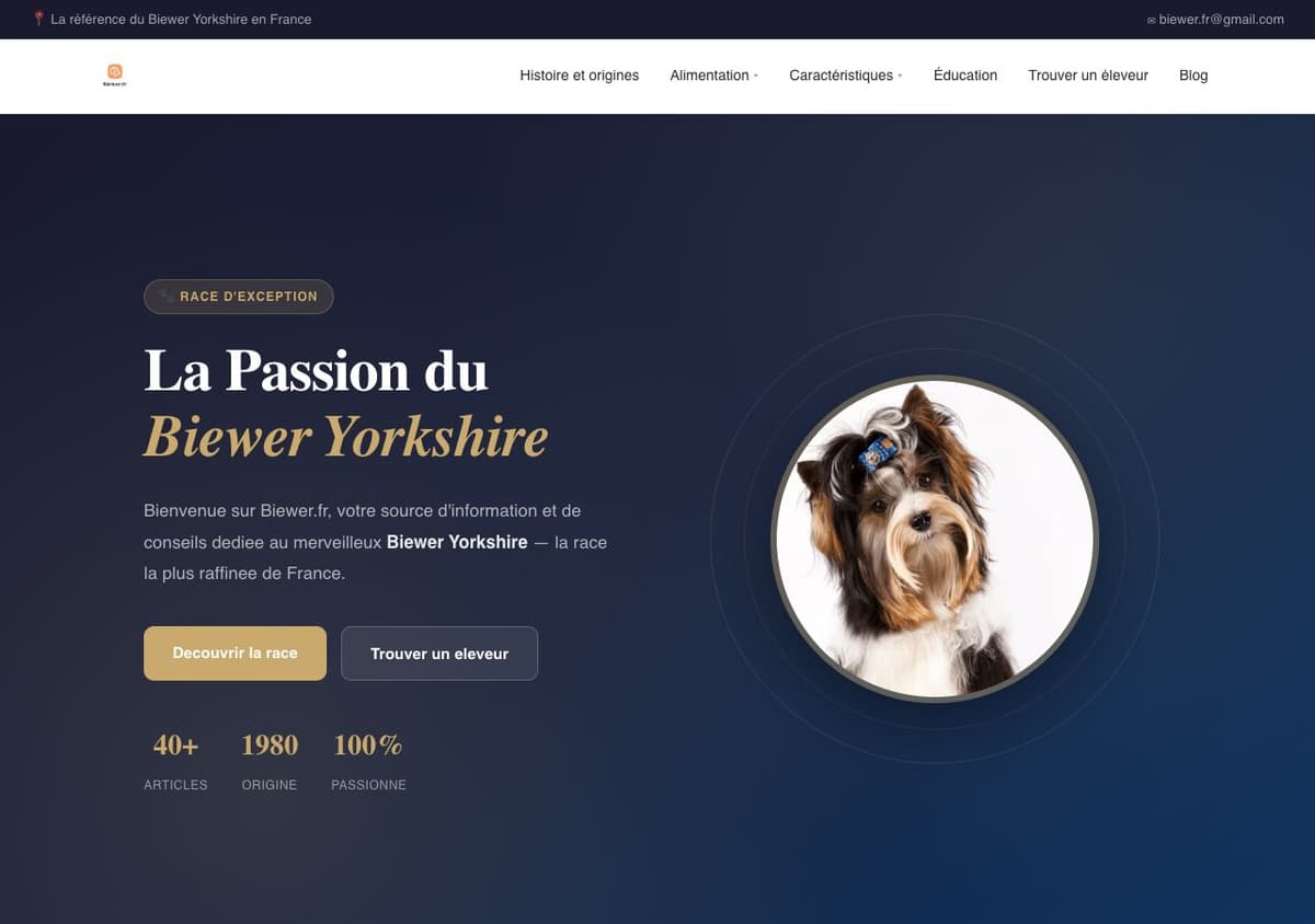 Capture d'écran du site Biewer.fr — portail de référence Biewer Yorkshire